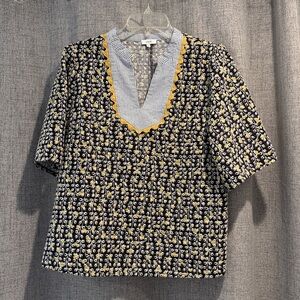 Voy Floral Embroidered Striped Color Block Top